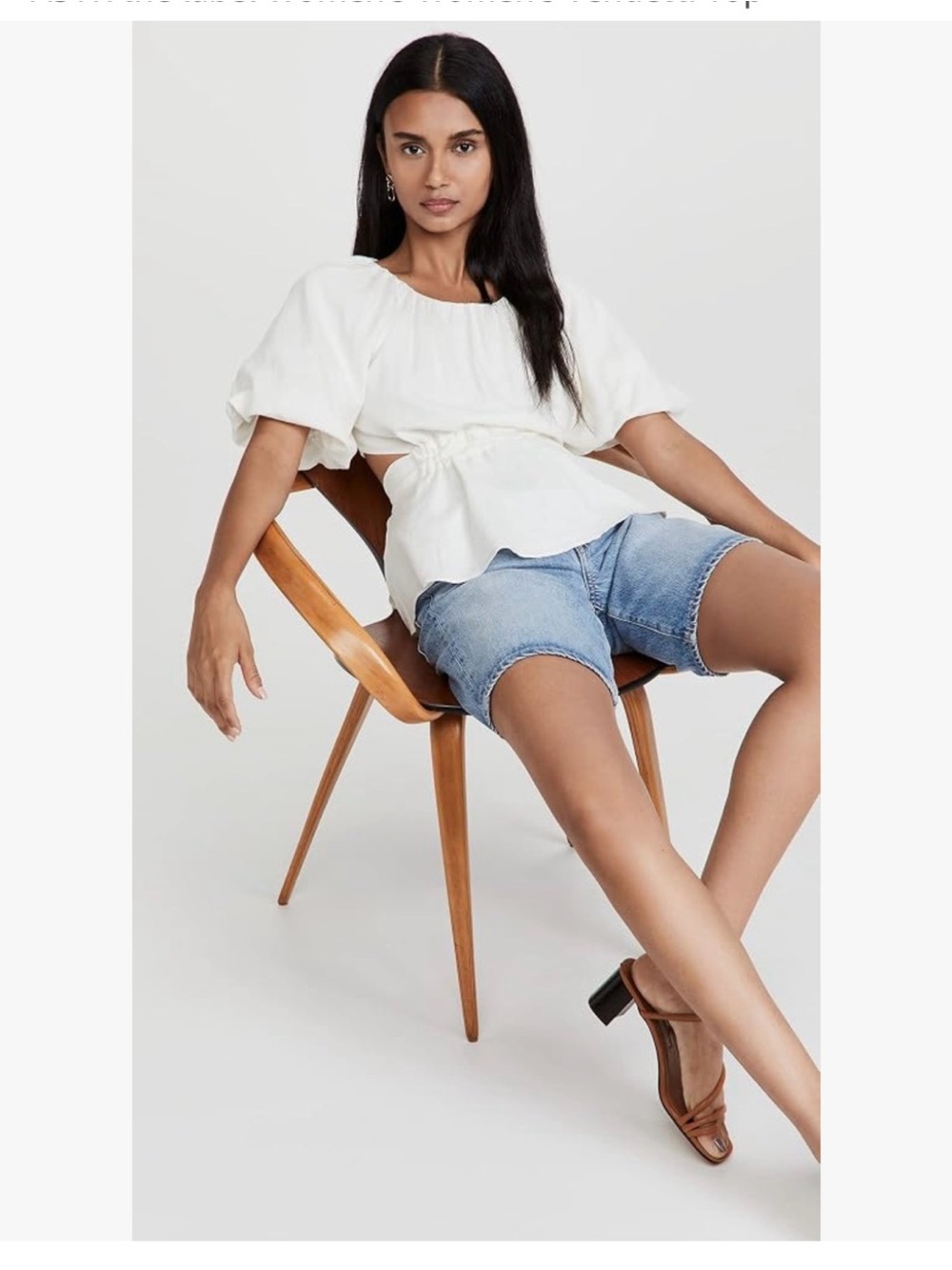 Astr the Label Vendetti Women's White Linen Blend Peplum Puff-Sleeve Top - Picture 4 of 15